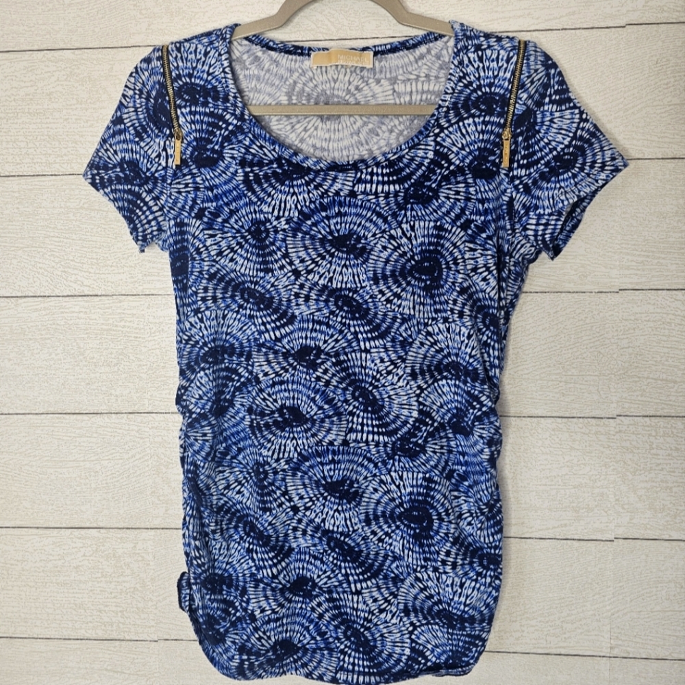 Michael Kors Womens Blue Tie Dye Short Sleeve Shirt